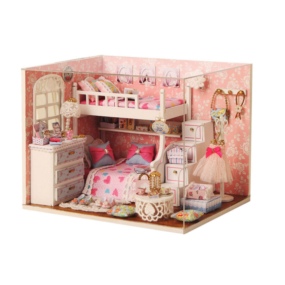 1 Unidades Artesanía BRICOLAJE para Niños Juguetes Sueño Ángulo de Miniaturas de Muñecas Hechas A Mano Modelo de Ensamblaje De Madera Con Muebles Regalo de La Muchacha