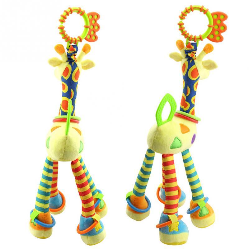 Desarrollo Infantil Traqueteo Suave Felpa De La Jirafa Animal Handbells Juguete Mango Venta Caliente Con Anillo De Del De Peluche De Juguete