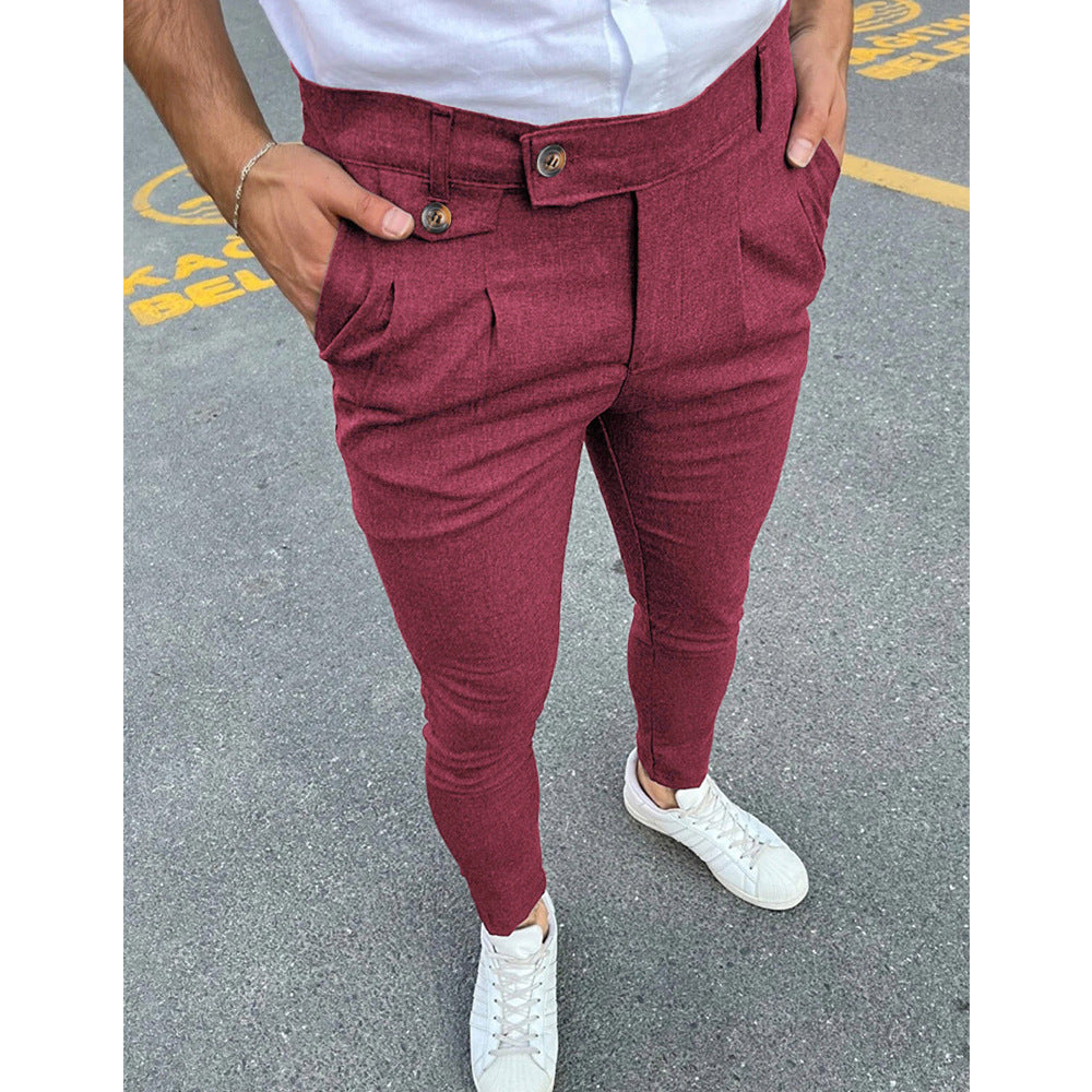 Faux Pocket Decorative Leisure Business Pants