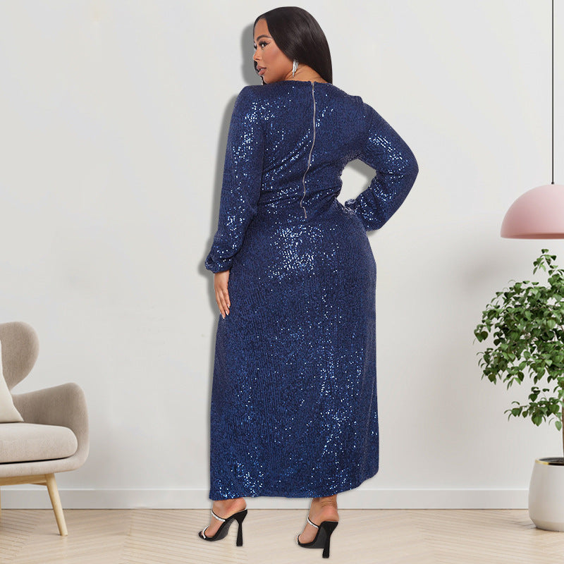 Spring New Embroidered Sequin Sexy Long Sleeve Dress