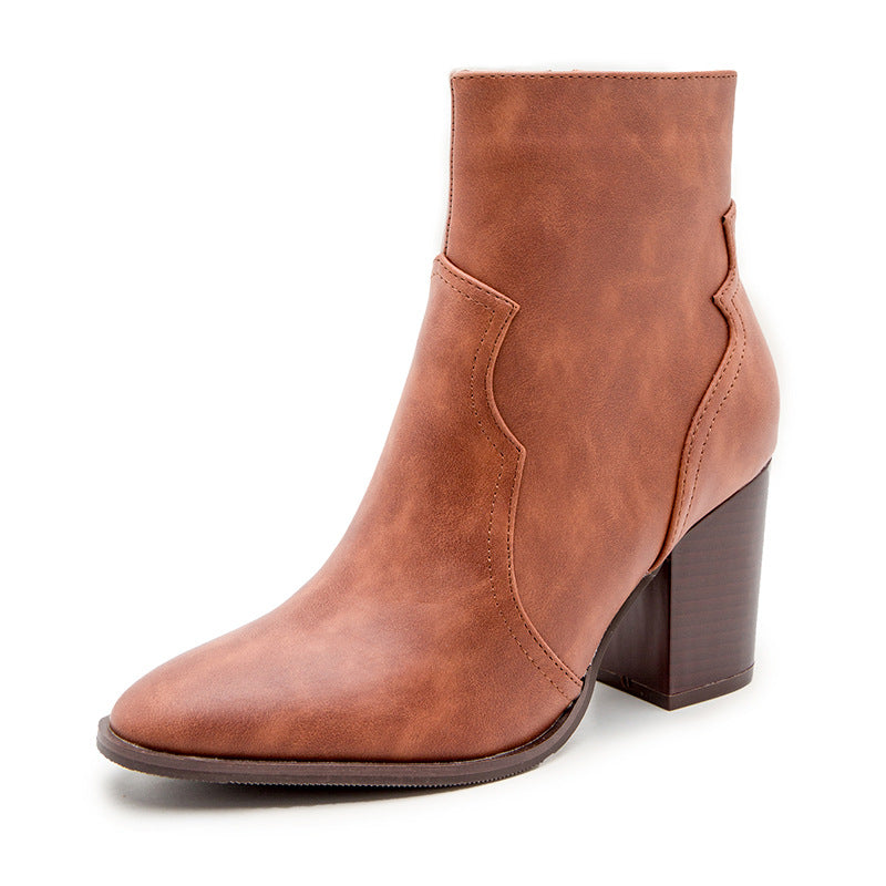 Cashmere Thin Boots Short Tube Thick Heel High Heel