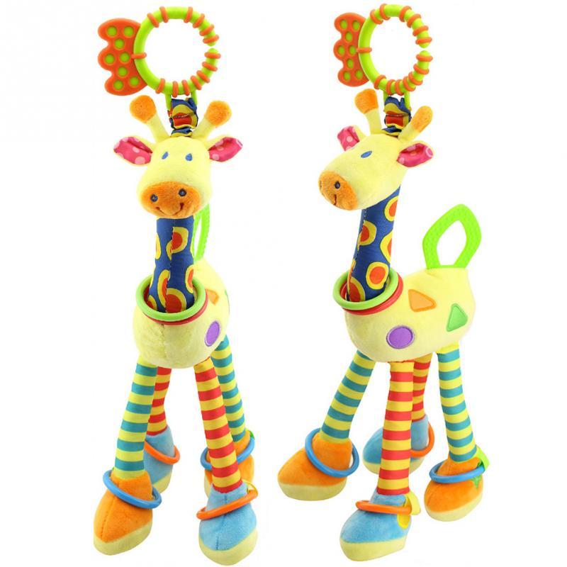 Desarrollo Infantil Traqueteo Suave Felpa De La Jirafa Animal Handbells Juguete Mango Venta Caliente Con Anillo De Del De Peluche De Juguete