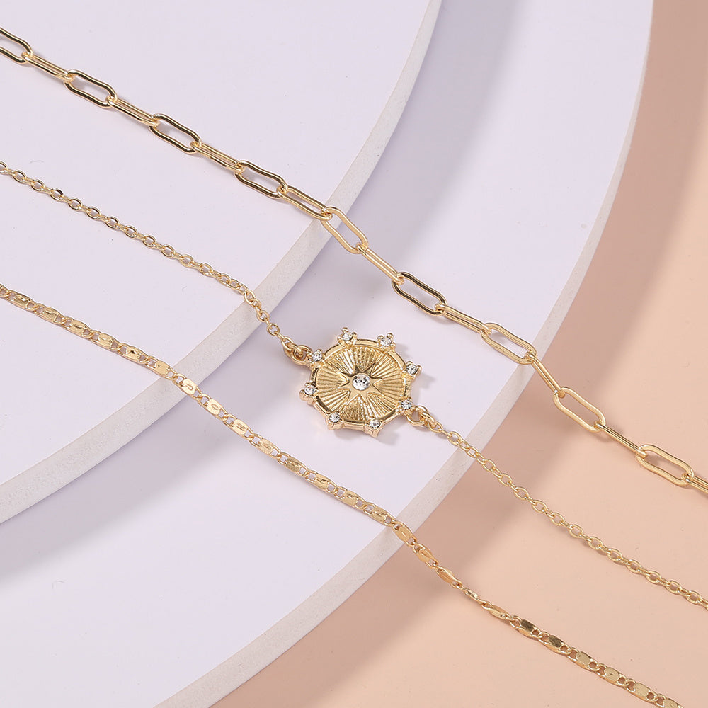 Small Design Star Star studded diamond tag tag lattice chain multi-layer Bracelet woman