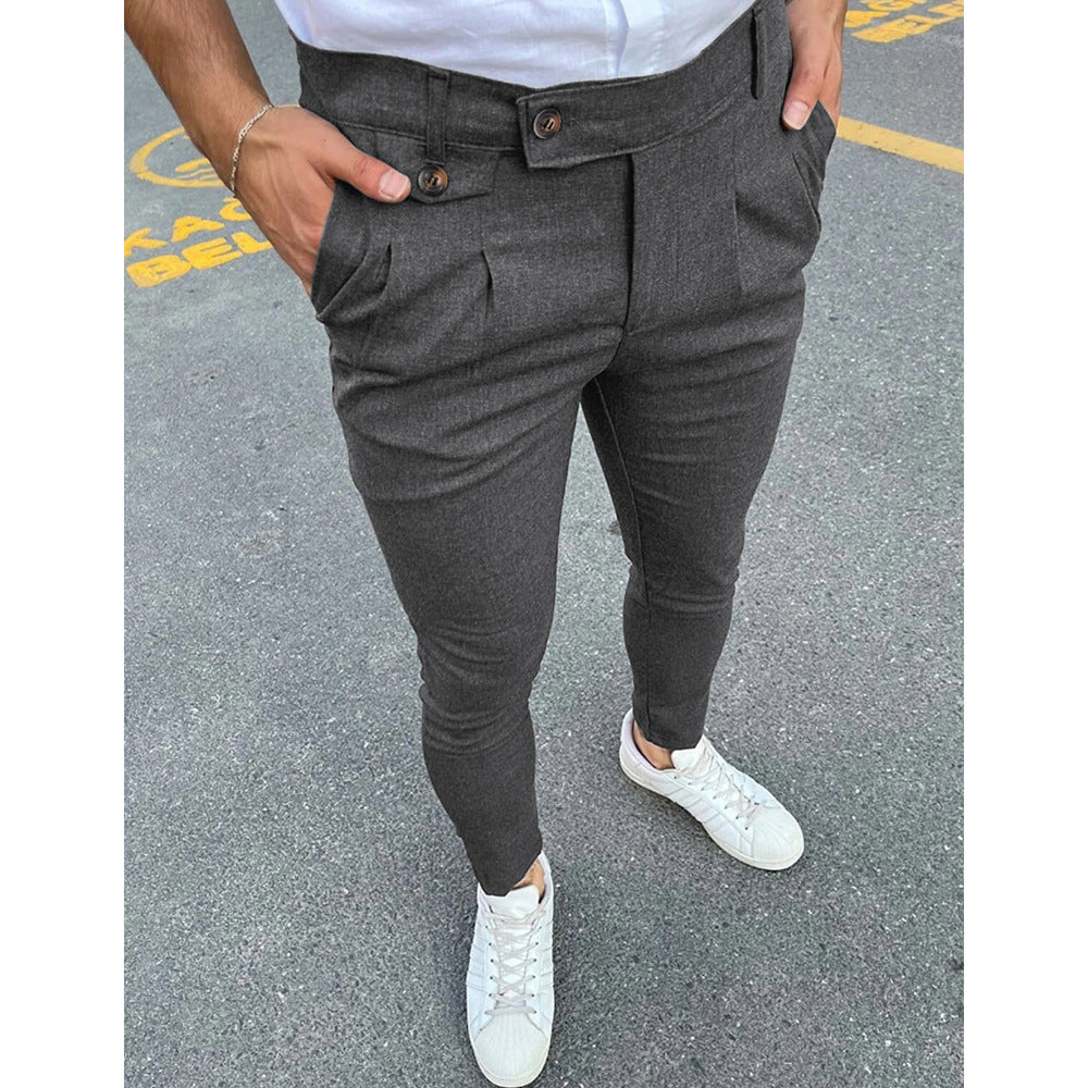Faux Pocket Decorative Leisure Business Pants