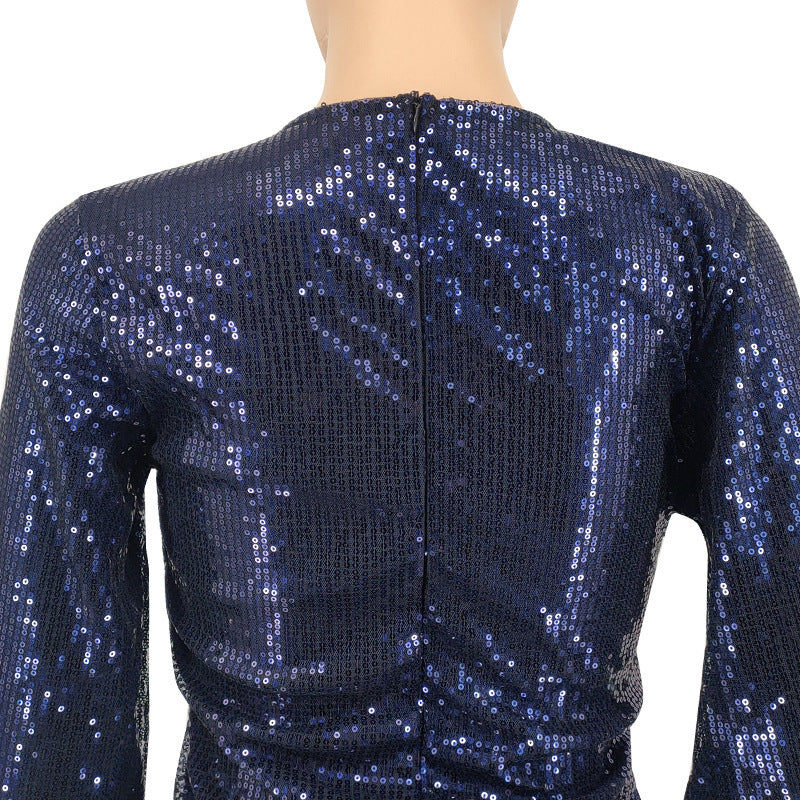 Spring New Embroidered Sequin Sexy Long Sleeve Dress
