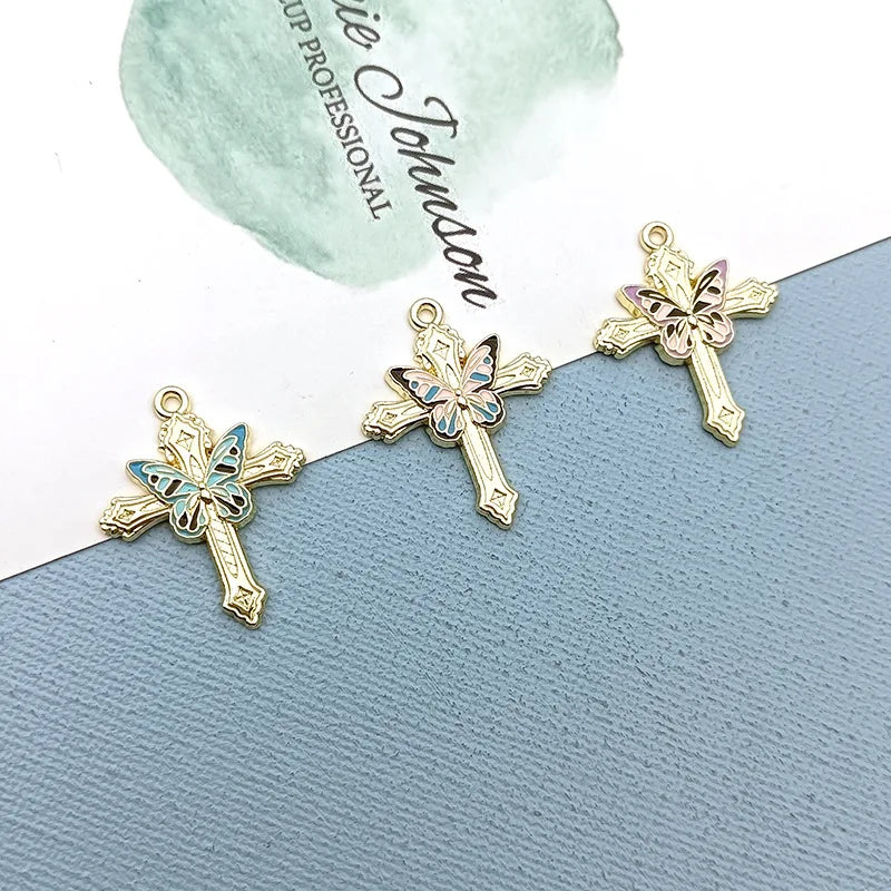 10Pcs Creative Rose Butterfly Cross Charms Alloy Pendent For Phone Keychain Earring Bracelet Necklace DIY Crafts Jewelry Make