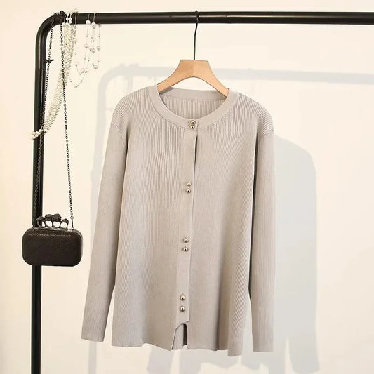Plus Size Knit Cardigan Female Loose Autumn Winter New Jumpers Copper Buttons Long Sleeve Sweater 6688