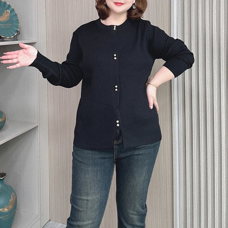 Plus Size Knit Cardigan Female Loose Autumn Winter New Jumpers Copper Buttons Long Sleeve Sweater 6688