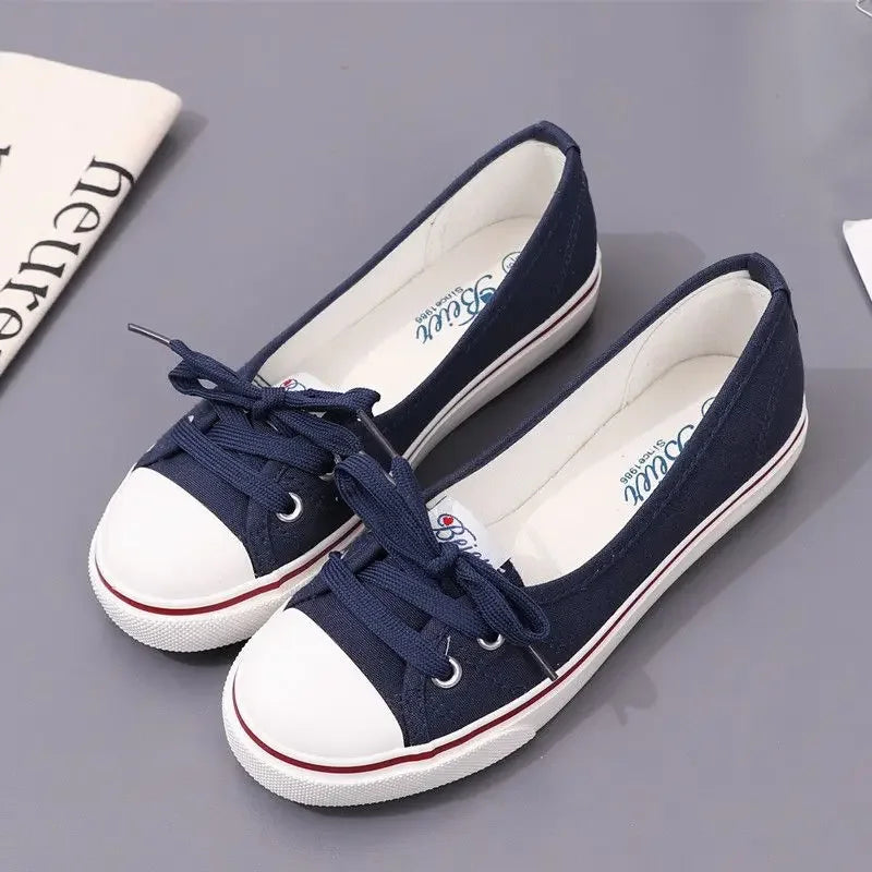 Ladies Shoes Low Canvas Flat Lace Up Women Footwear Casual Sneaker Trends 2024 Designer Walking Light A Shoe Cheap New Spring 39