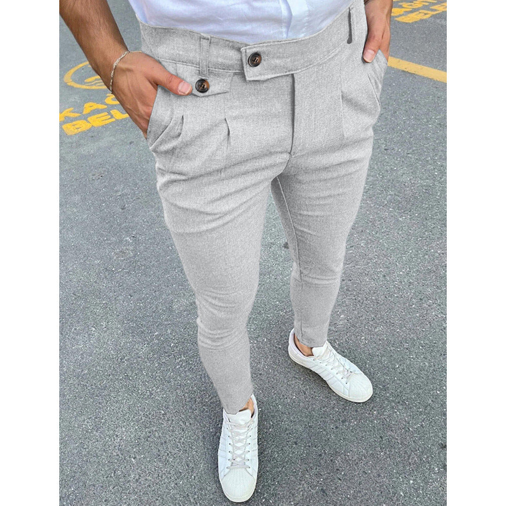Faux Pocket Decorative Leisure Business Pants