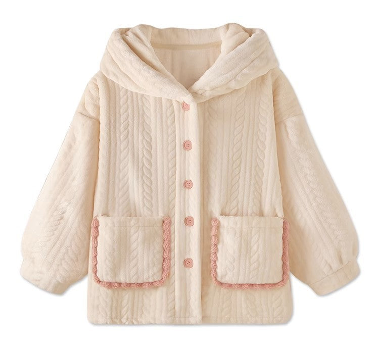 Women's Fashion Flannel Long Sleeve Warm Student Homewear Sets
