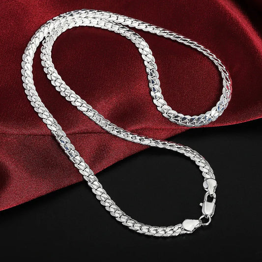 925 Sterling Silver Christmas Gifts European Style Retro 6MM Flat Chain Necklace Bracelets Fashion For Man Women Jewelry Sets