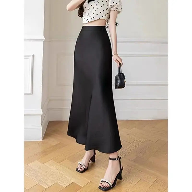 Women's Fashion French Acetate Satin Hip Wrapping Half Fish Tail Skirt Spring And Autumn Medium Long Style Alternative Clothing
