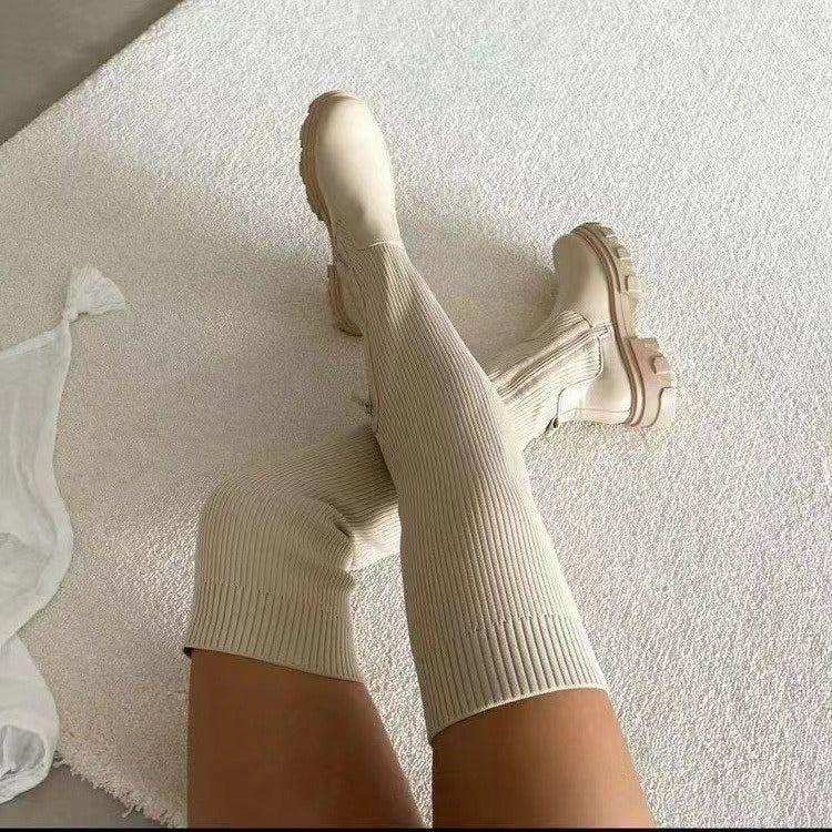 Cotton Boots Autumn and Winter Leather Knitted