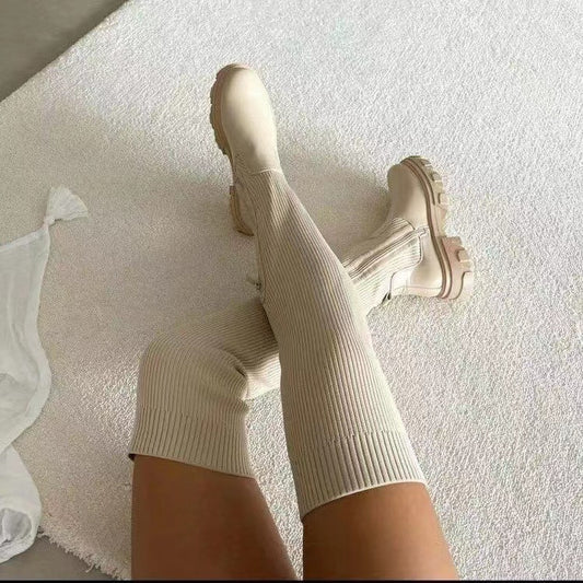 Cotton Boots Autumn and Winter Leather Knitted