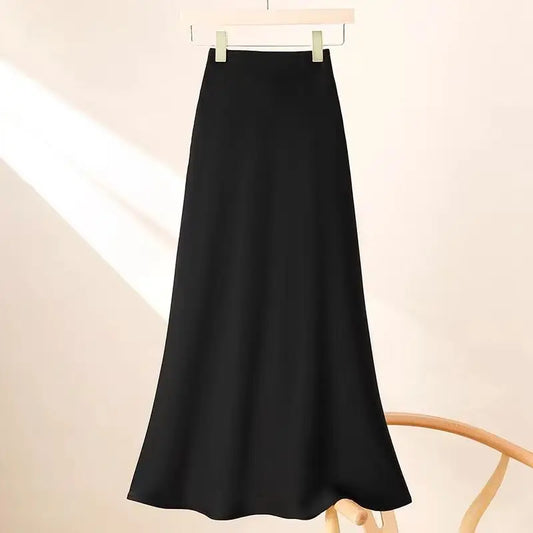 Women's Fashion French Acetate Satin Hip Wrapping Half Fish Tail Skirt Spring And Autumn Medium Long Style Alternative Clothing