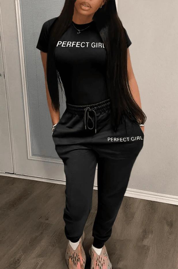 Women's English Printing Casual Sweatpants Suit