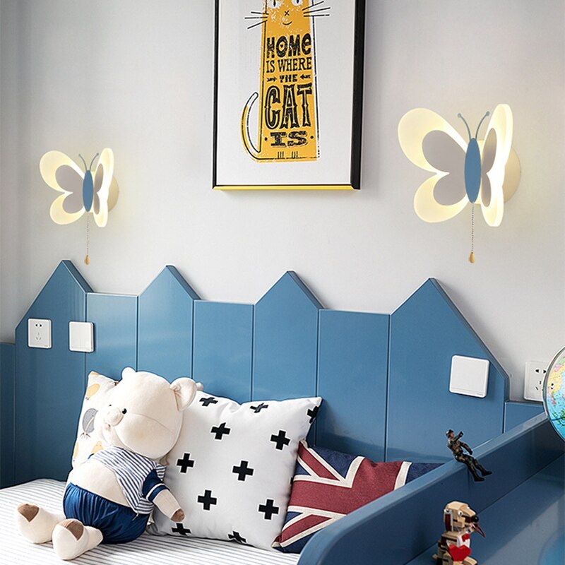 Creative butterfly wall lamp boy girl room lamp