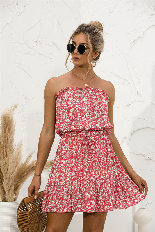 Summer New Sexy Tube Top Floral Dress