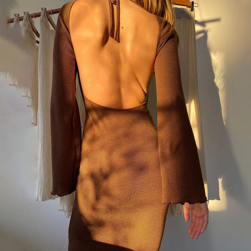 New Sexy Long Sleeved Halter Lace Up Dress