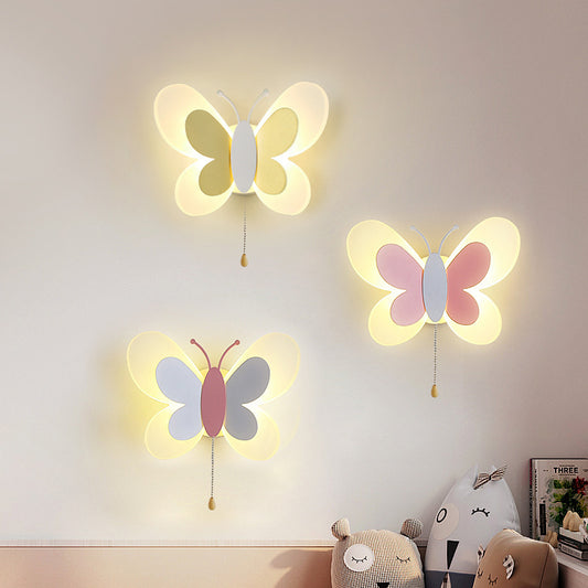 Creative butterfly wall lamp boy girl room lamp