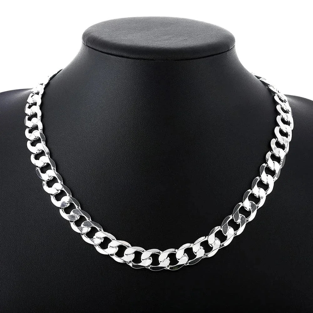 Classic Men 12mm Chain 925 Sterling Silver Bracelets Necklace Jewelry Set 18-30 Inches Charm Fine Fashion Party Wedding Gift