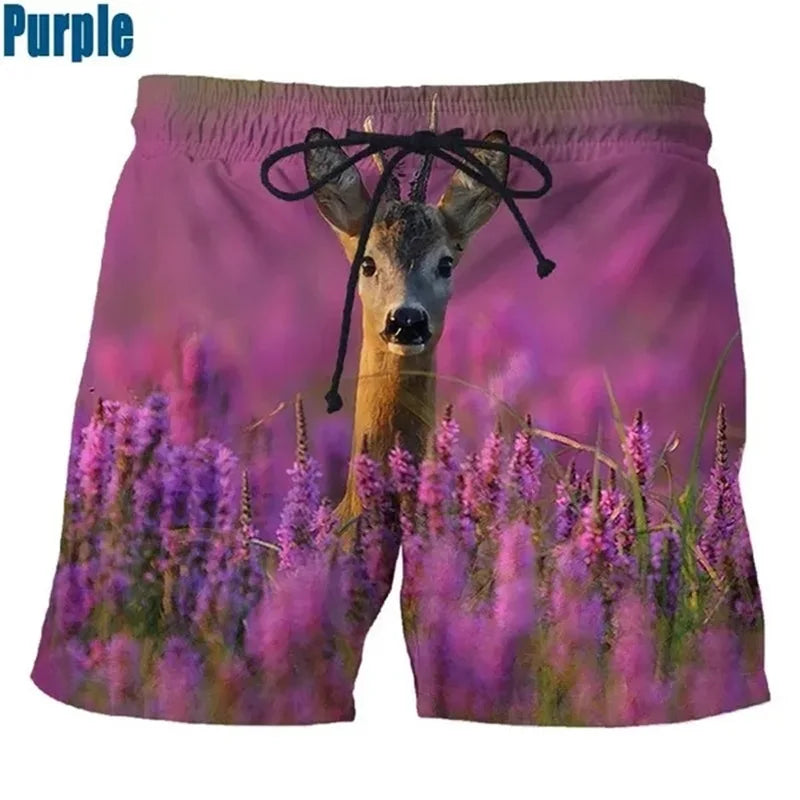 3D Printed Animal Deer Hunting Shorts For Men Summer Casual Personality Plus Size Shorts Men Seaside Vacation Short Pants