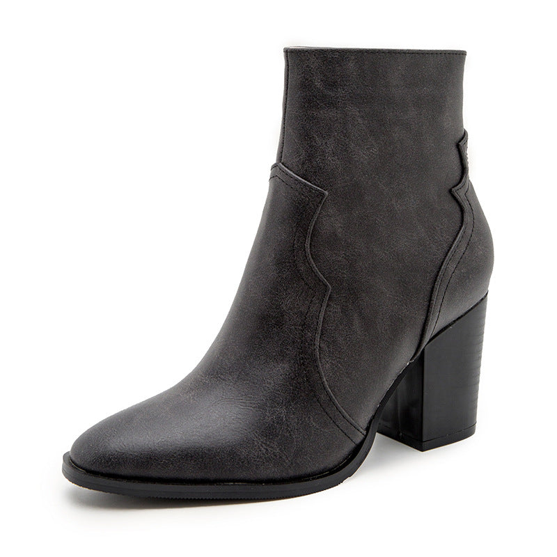 Cashmere Thin Boots  Short Tube Thick Heel High Heel