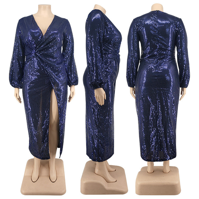 Spring New Embroidered Sequin Sexy Long Sleeve Dress