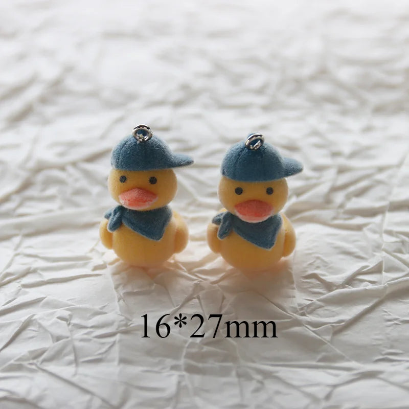 30Pcs 3D Cute Flocked Duck Charms Cartoon Animal Duck Resin Pendant Earrings Keychains Accessories for DIY Crafts Jewelry Make