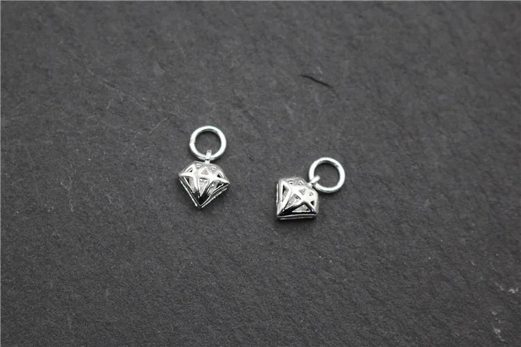 1pc/Lot 925 Sterling Silver Diamond Design Necklace Charms 8.5x7.5mm Earrings Bracelets Metal Pendants DIY Fine Jewelry Findings