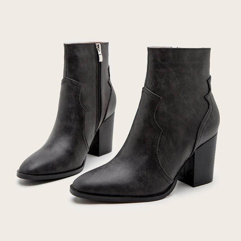 Cashmere Thin Boots  Short Tube Thick Heel High Heel