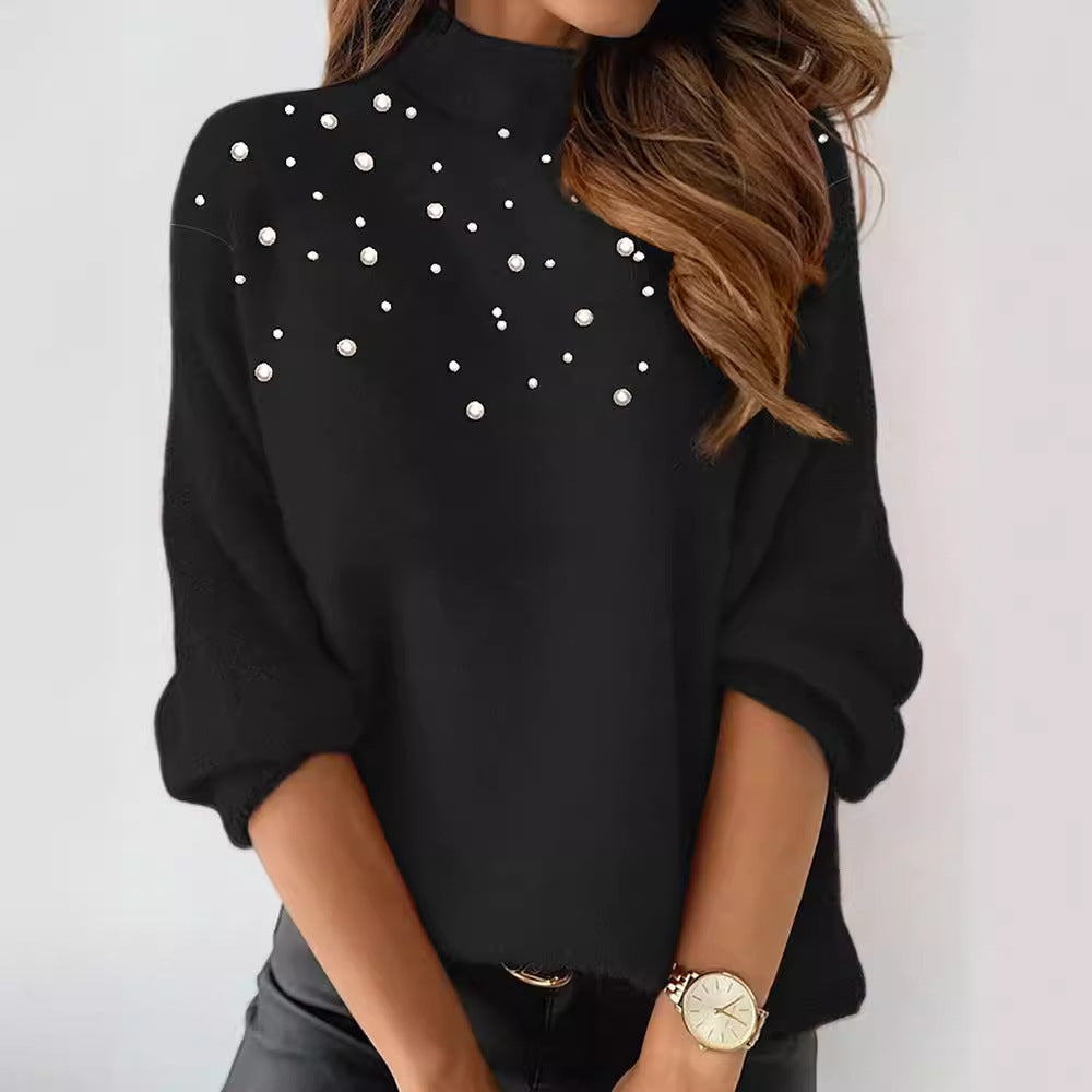 Women's Clothing Beaded Turtleneck Long-sleeved Top