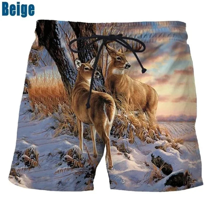 3D Printed Animal Deer Hunting Shorts For Men Summer Casual Personality Plus Size Shorts Men Seaside Vacation Short Pants