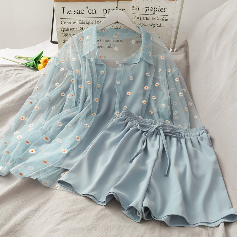 Summer Women Three Piece Sets Casual Linen Tops Shorts Ela