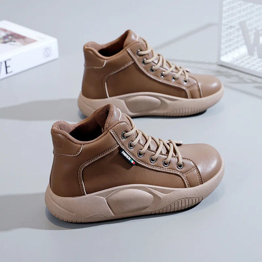 Platform Heels Casual Sport Women Shoes Flats Running Pu Leather Sneakers Woman Autumn New Thick Lace Up Mujer Zapatos 2022 Cozy