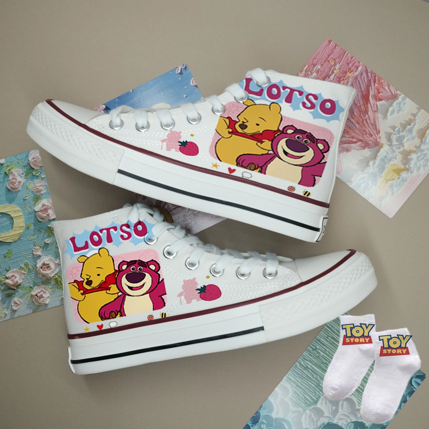 Buzz Lightyear Winnie the Pooh Strawberry Bear student couple casual shoes for men Autumn new high top canvas shoes for women