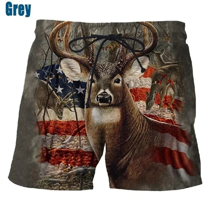 3D Printed Animal Deer Hunting Shorts For Men Summer Casual Personality Plus Size Shorts Men Seaside Vacation Short Pants