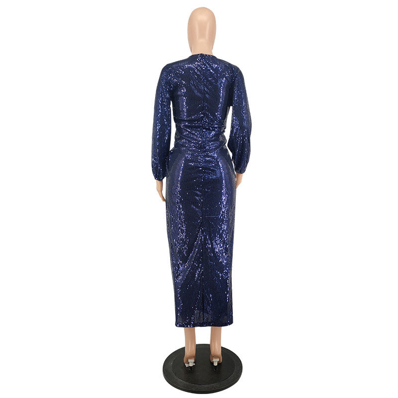Spring New Embroidered Sequin Sexy Long Sleeve Dress