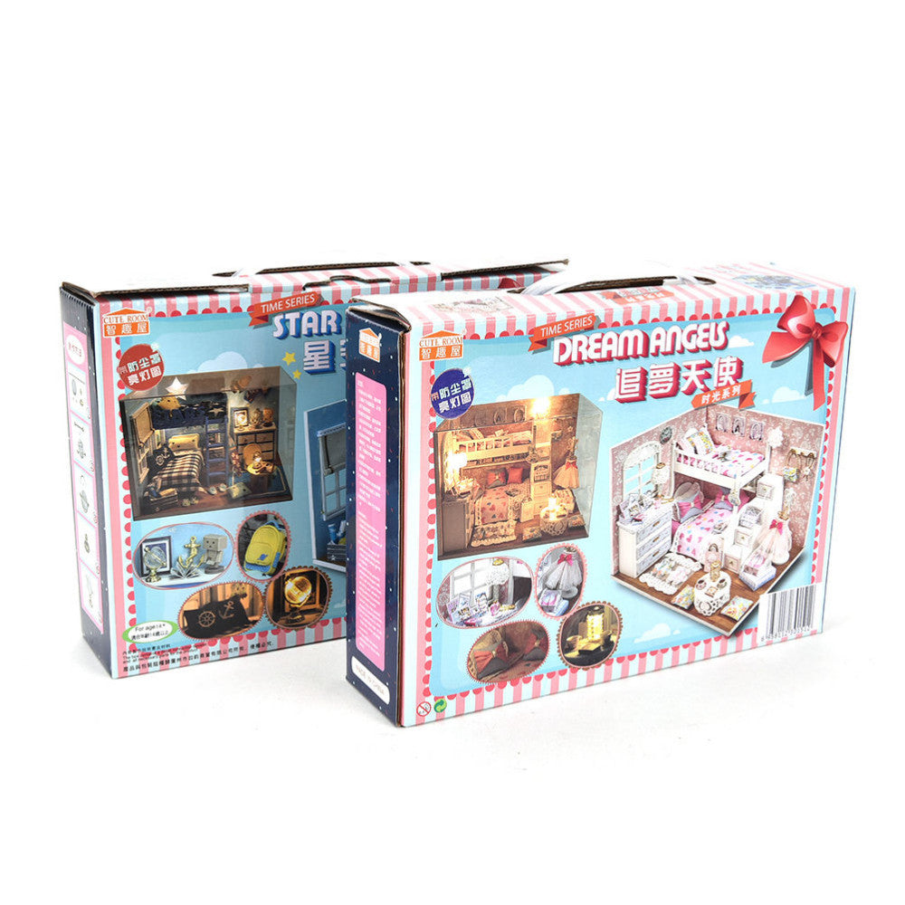 1 Unidades Artesanía BRICOLAJE para Niños Juguetes Sueño Ángulo de Miniaturas de Muñecas Hechas A Mano Modelo de Ensamblaje De Madera Con Muebles Regalo de La Muchacha