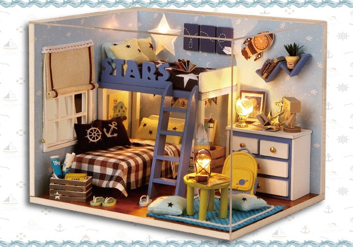 1 Unidades Artesanía BRICOLAJE para Niños Juguetes Sueño Ángulo de Miniaturas de Muñecas Hechas A Mano Modelo de Ensamblaje De Madera Con Muebles Regalo de La Muchacha
