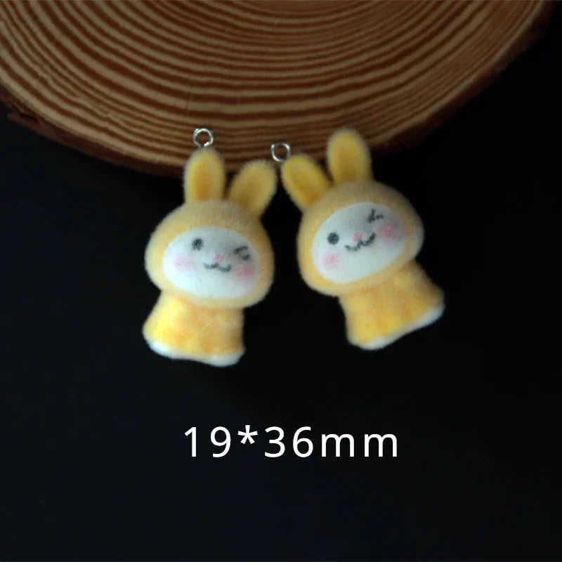 30Pcs 3D Kawaii Flocked Rabbit Charms Cartoon Animal Resin Pendant Earrings Keychains Accessories for DIY Crafts Jewelry Make