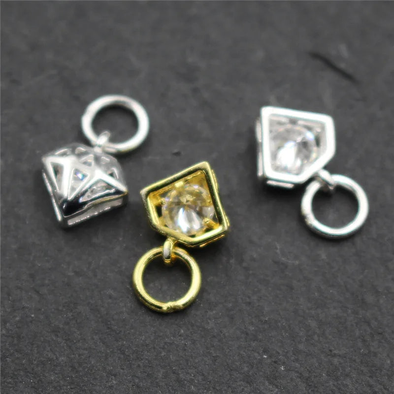 1pc/Lot 925 Sterling Silver Diamond Design Necklace Charms 8.5x7.5mm Earrings Bracelets Metal Pendants DIY Fine Jewelry Findings