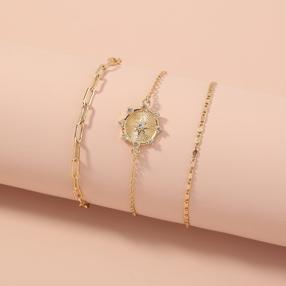 Small Design Star Star studded diamond tag tag lattice chain multi-layer Bracelet woman