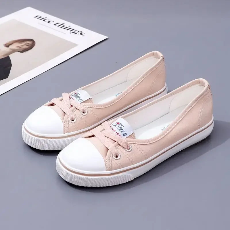 Ladies Shoes Low Canvas Flat Lace Up Women Footwear Casual Sneaker Trends 2024 Designer Walking Light A Shoe Cheap New Spring 39
