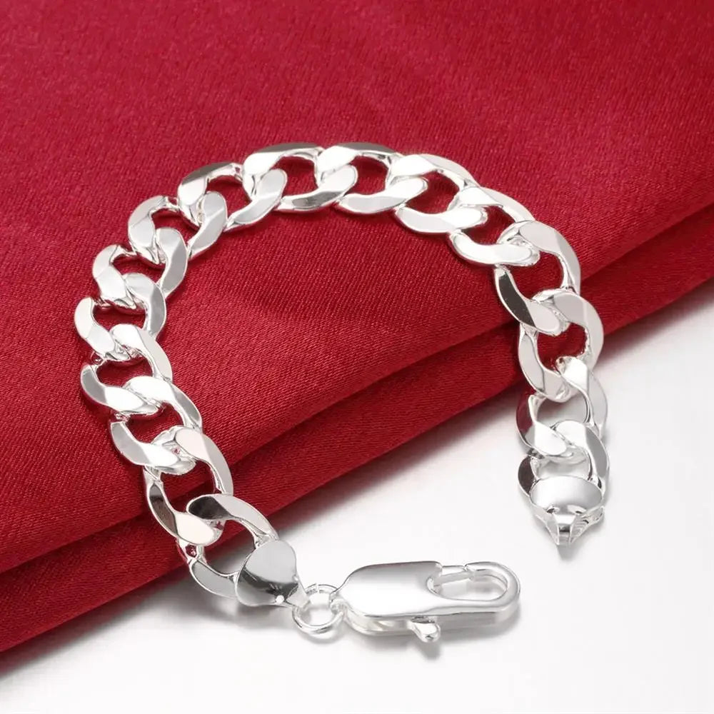Classic Men 12mm Chain 925 Sterling Silver Bracelets Necklace Jewelry Set 18-30 Inches Charm Fine Fashion Party Wedding Gift
