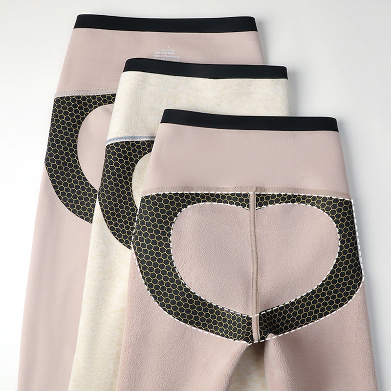 Belly-controlling Butt Lifting Leggings With Three-breasted Design Winter High Waist Slim Zippere Pants Warm Velvet And Thickened Trousers For Women