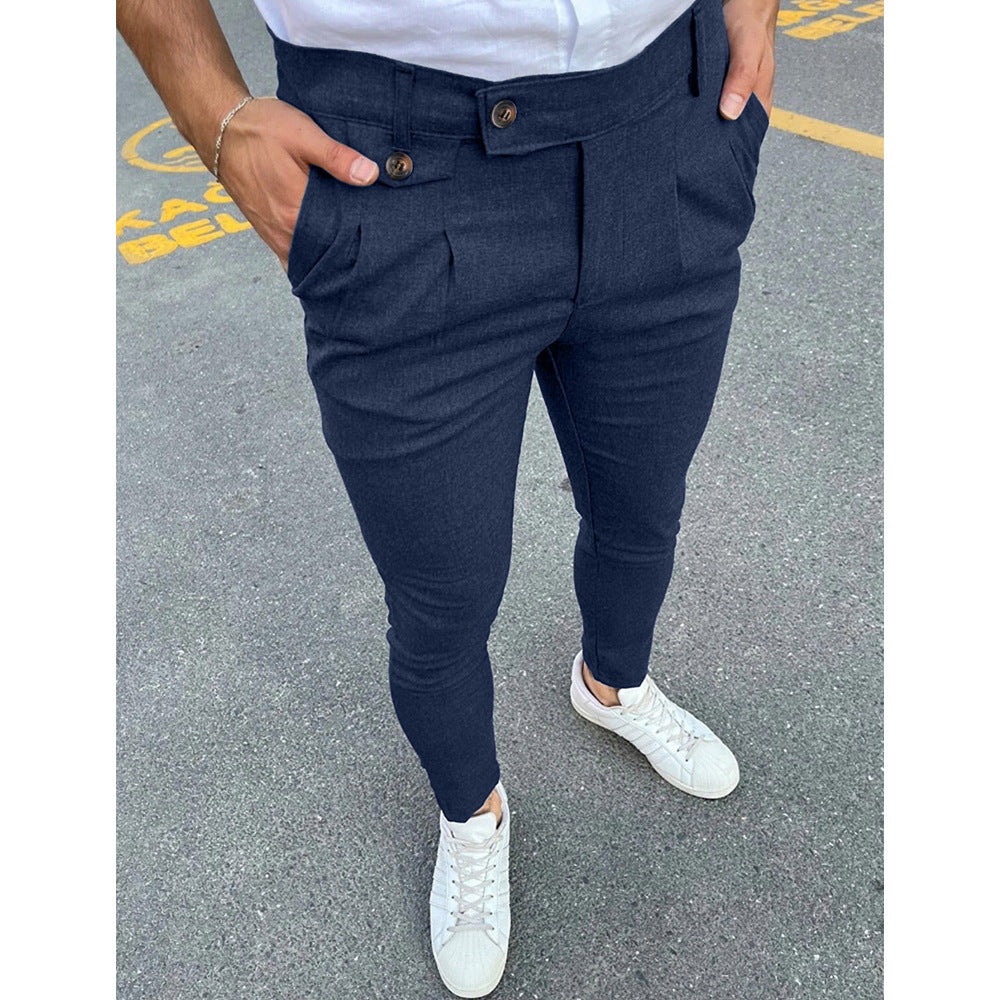 Faux Pocket Decorative Leisure Business Pants