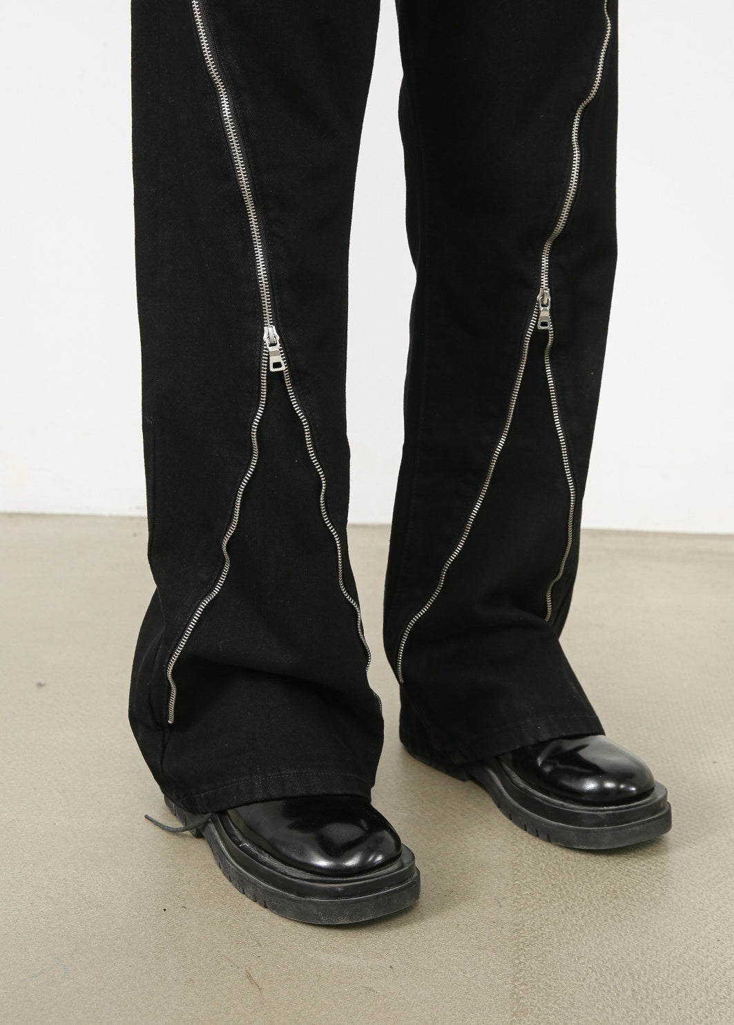 Street Dark Loose Slightly Flared Jeans Zipper Design Men's Pants