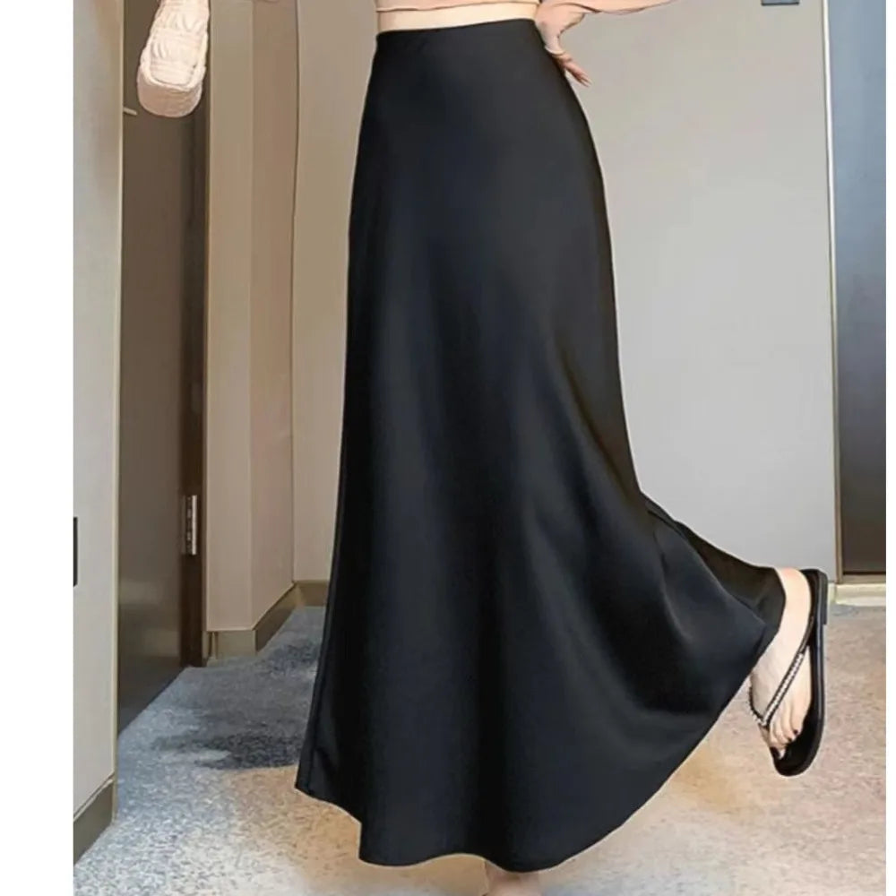 Women's Fashion French Acetate Satin Hip Wrapping Half Fish Tail Skirt Spring And Autumn Medium Long Style Alternative Clothing